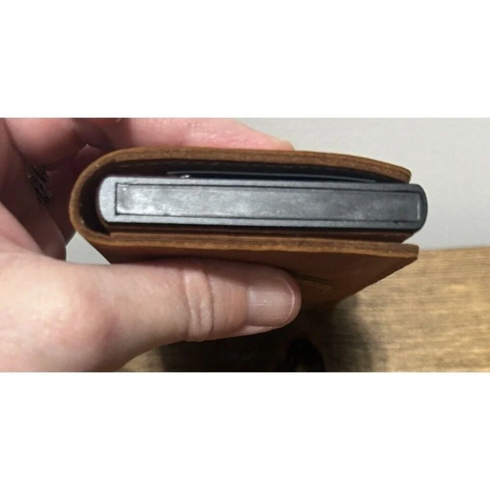 Leather Card Holder For Men With AirTag Slot Slim Wallet Rfid Wallet Money Clip